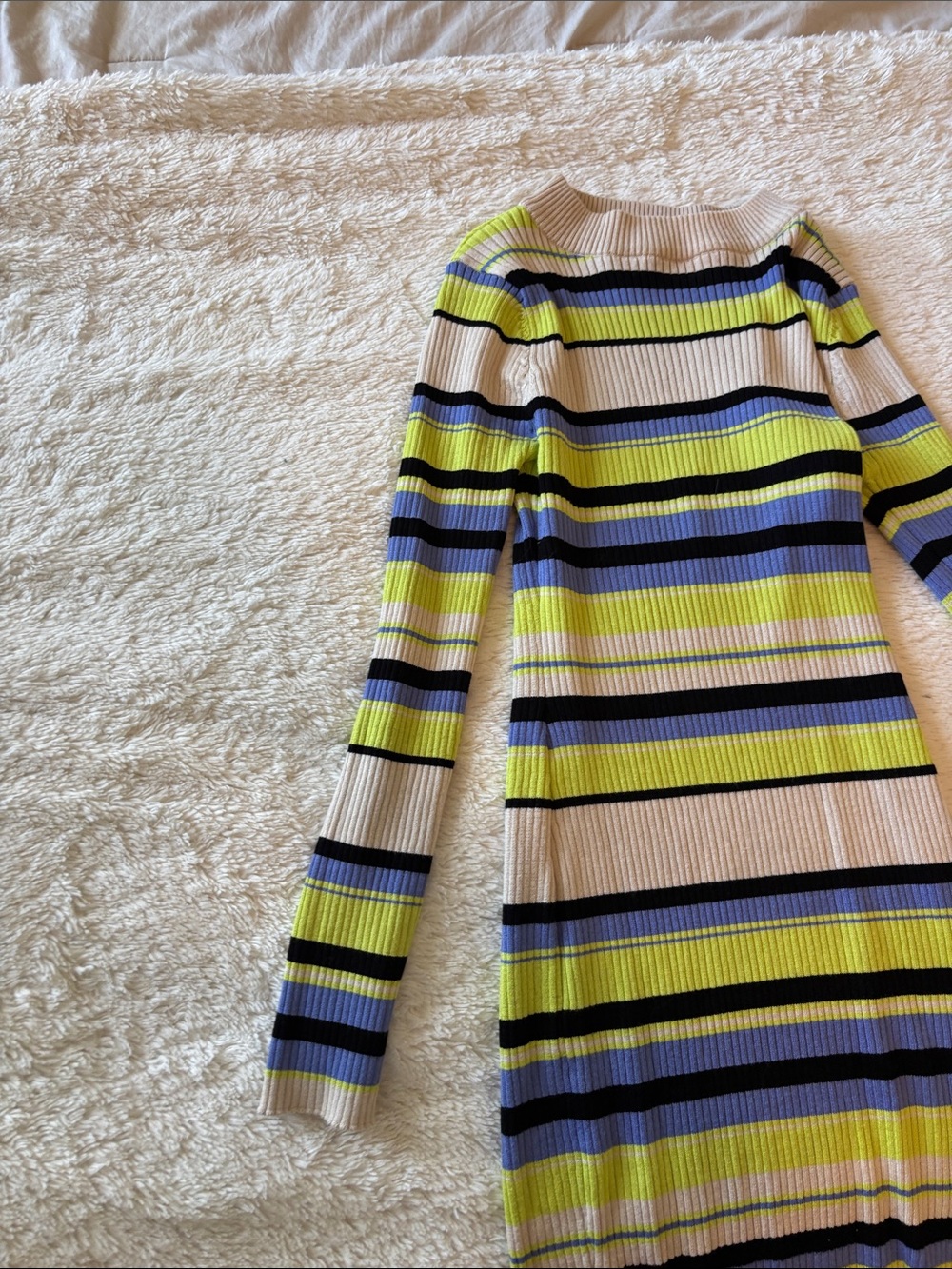 Fashion Nova Striped Ribbed Bodycon Dress in Lime, Navy & Cream M - Picture 2 of 7